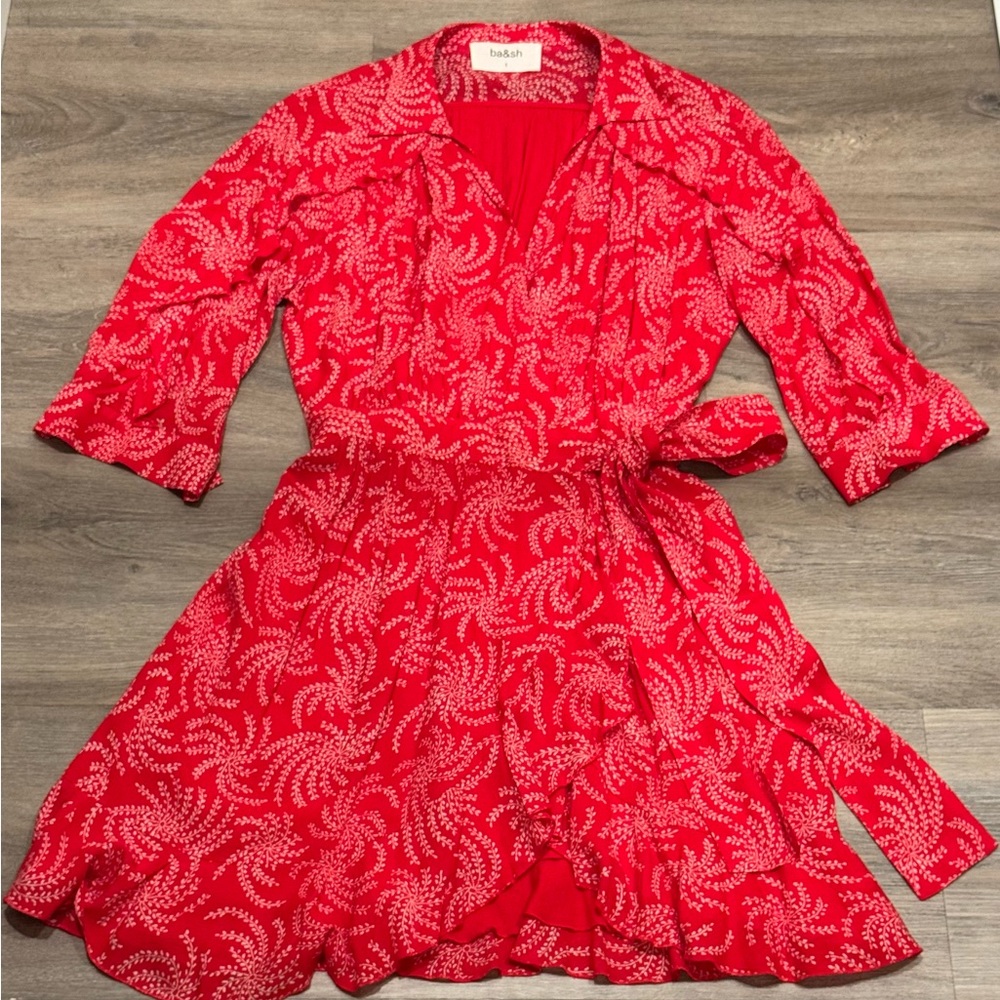 ba&sh Hot Pink and White Wrap Dress in 100% Viscose